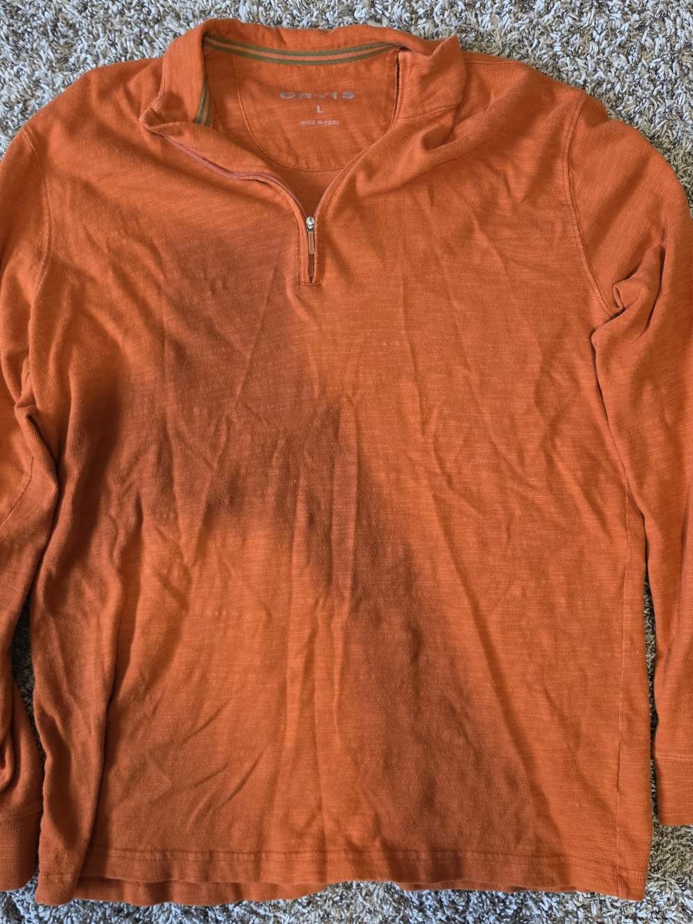 Orvis Men's Orange Quarter-Zip Long Sleeve Shirt